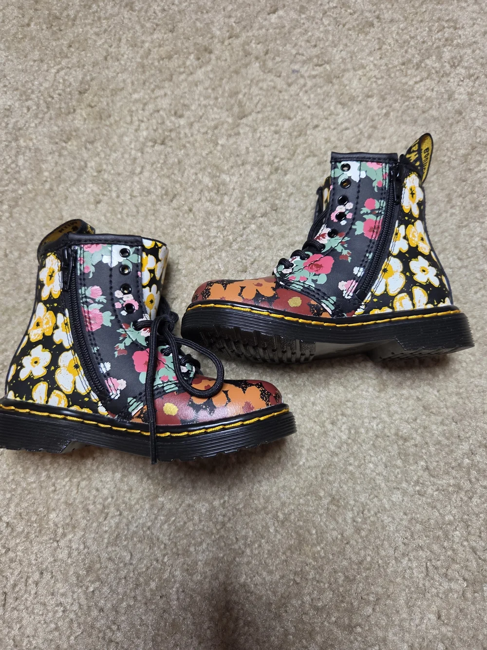 Dr. Martens 1460 Kids Floral Mash Up Leather Combat Boots Size 8